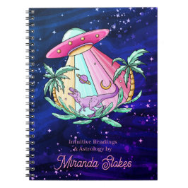 Caderno Espiral Alienígena Tropical Navio e Dino Astrologia Rosa e