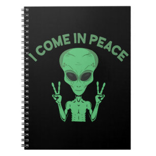 Caderno Espiral Alienígena Verde Eu Vim Em Paz OVNI Extraterrestre