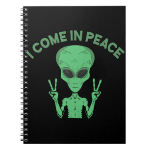 Caderno Espiral Alienígena Verde Eu Vim Em Paz OVNI Extraterrestre