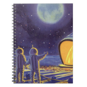 Caderno Espiral Aliens de ficção científica em lua planeta azul