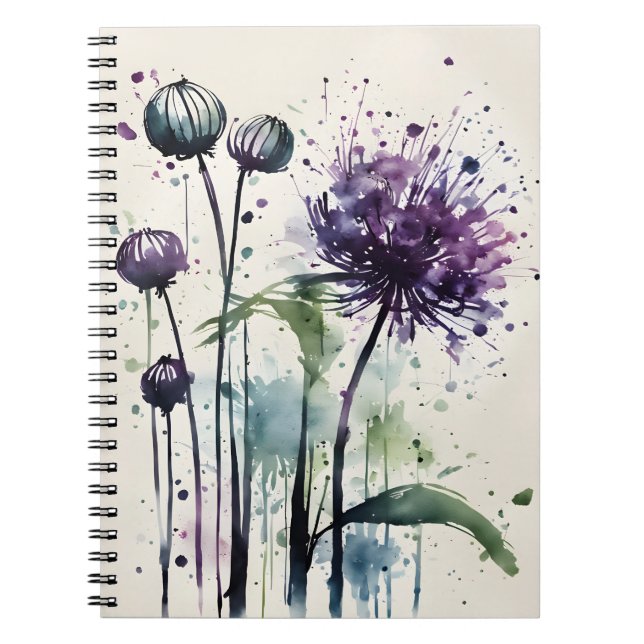 Caderno Espiral Allium - Flores aquarela (Frente)