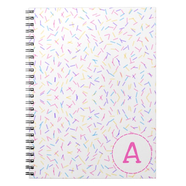 Caderno Espiral Allover Sprinkles Pink Multi Initial Notebook (Frente)