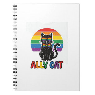 Caderno Espiral Ally Cat Arco-íris Orgulho Camisa de Gato Vintage 