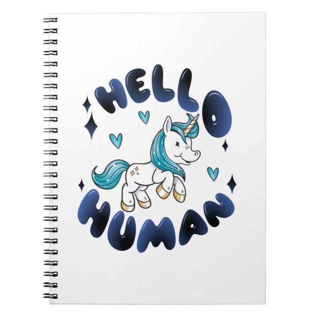 Caderno Espiral Alô humano Adorável Unicorn (Frente)