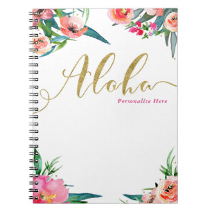 Caderno Espiral Aloha aguarela moderna floral do verão tropical