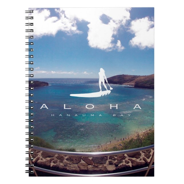 Caderno Espiral Aloha Hanauma Bay Hawaii surfando (Frente)