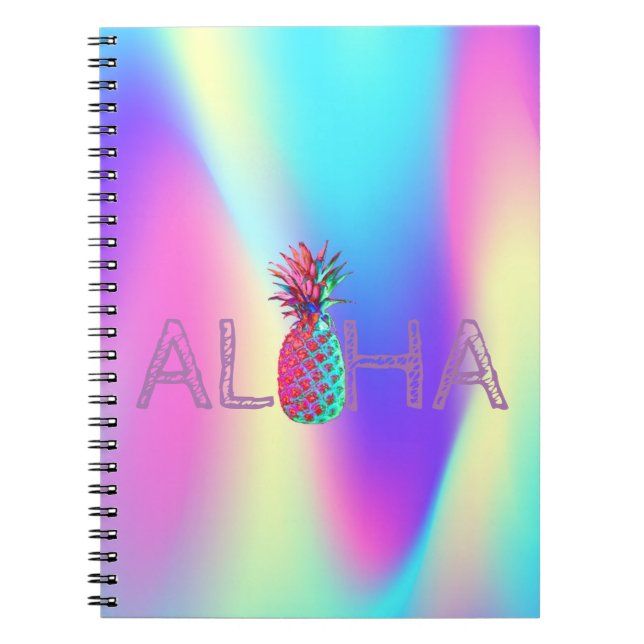 Caderno Espiral Aloha Hawaiian Pineapple Ombre Holographic (Frente)