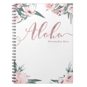 Caderno Espiral Aloha Rosa Tropical Floral Moderna Aquarela