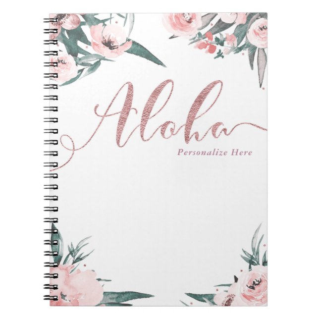 Caderno Espiral Aloha Rosa Tropical Floral Moderna Aquarela (Frente)