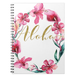 Caderno Espiral Aloha Summer Floral Hibiscus Flower Wreath