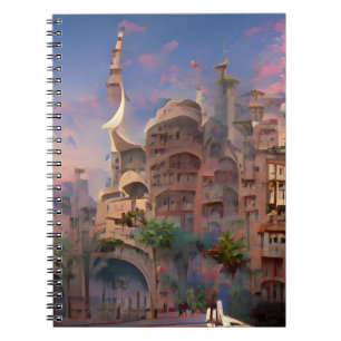 Caderno Espiral Alojamentos de fantasia árabes palmeiras arte digi
