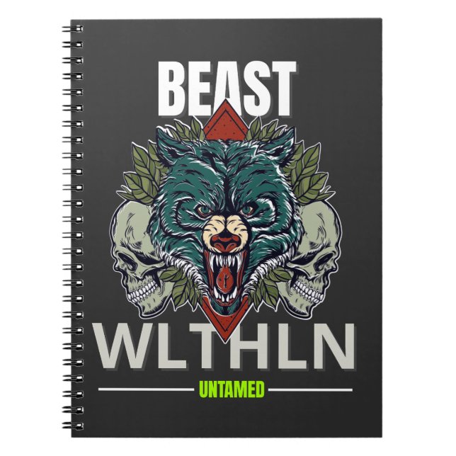Caderno Espiral Alpha Beast _ Untamed Wolf Streetwear Fearless  (Frente)