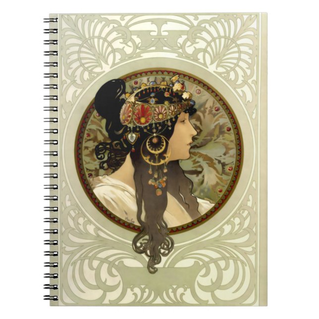 Caderno Espiral Alphonse Mucha - Byzantine Head Brunette (Frente)