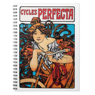 Caderno Espiral Alphonse Mucha - Cycles Perfecta Arte Novo Retrô