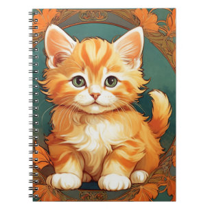 Caderno Espiral Alphonse Mucha Style Orange Cat
