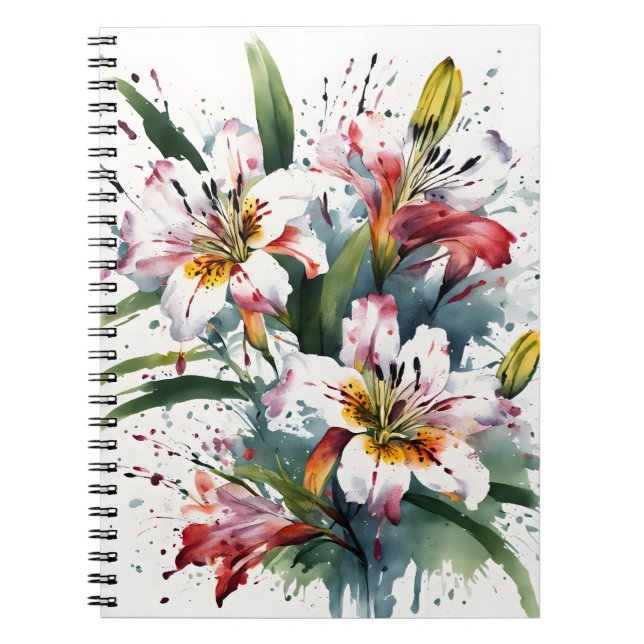 Caderno Espiral Alstroemeria - Flores em aquarela (Frente)