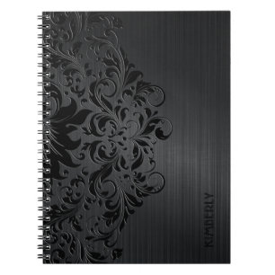 Caderno Espiral Alumínio e rendas florais com escovas metálicas pr