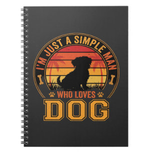 Caderno Espiral Amante de Cães Homem Simples Retro Pôr do Sol