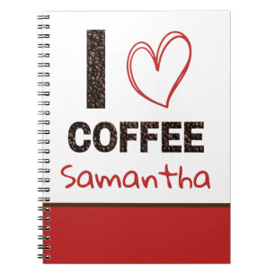 Caderno Espiral Amante de Café Nome Personalizado Design de Grão d