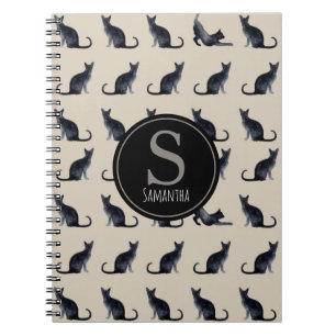 Caderno Espiral Amante de Gato Preto Taupe e Aquarela