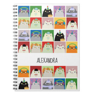Caderno Espiral Amante de Gatos Fofo Kawaii 