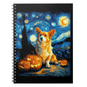 Caderno Espiral Amantes de Corgi Pintura de van gogh noite estrela