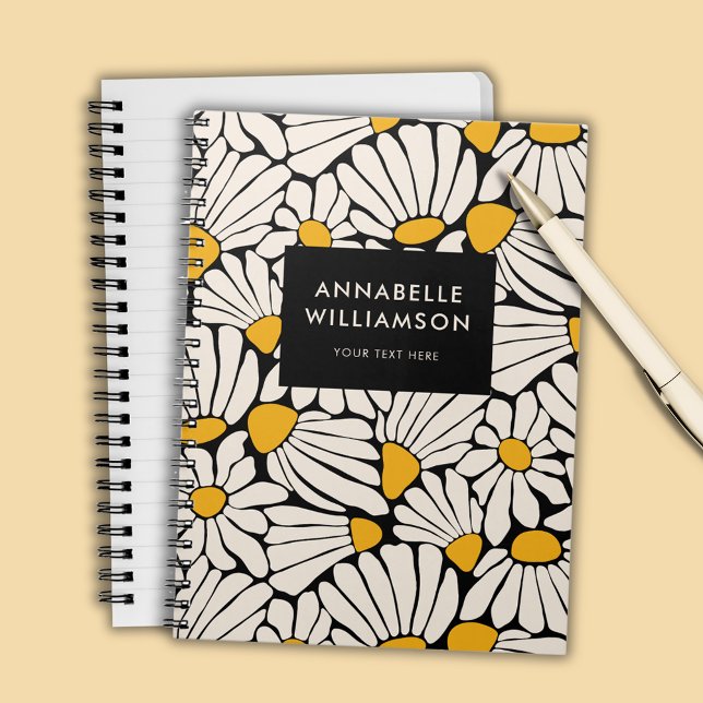 Caderno Espiral Amarelo amarelo-palha retrorreflector (Retro floral daisy dream notebook)