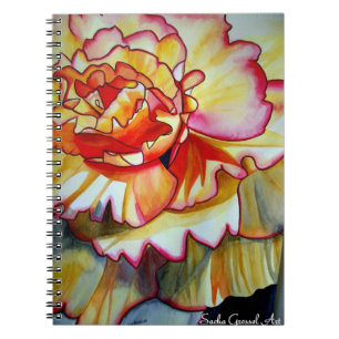 Caderno Espiral Amarelo Begonia original da flor de aquarela