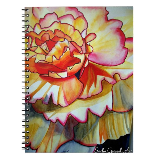 Caderno Espiral Amarelo Begonia original da flor de aquarela (Frente)