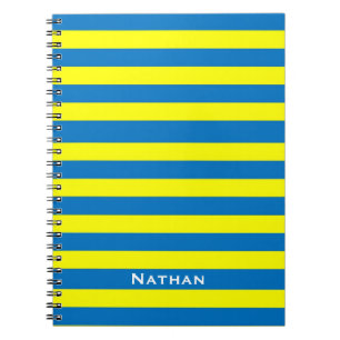 Caderno Espiral Amarelo brilhante e azul riscado personalizado