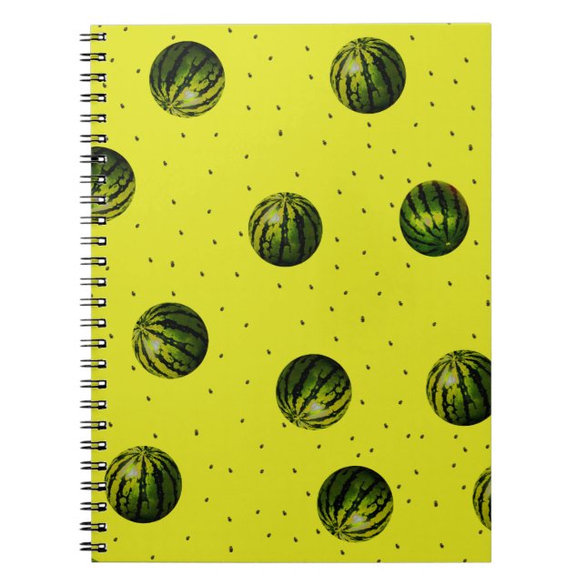 Caderno Espiral amarelo de melancia com sementes (Frente)