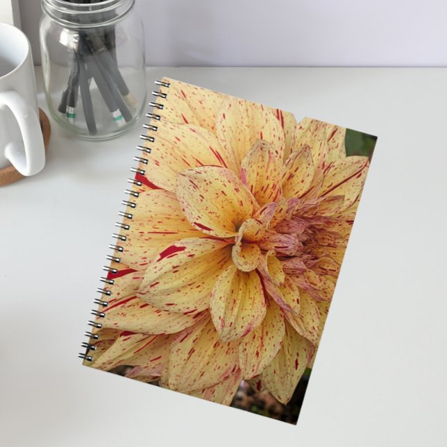 Caderno Espiral Amarelo e Vermelho Variegado Dahlia Floral (In Situ)