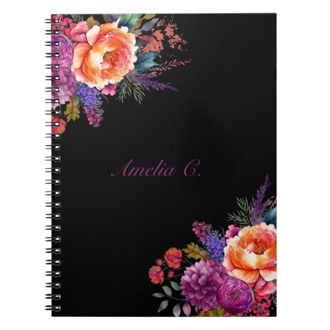 Caderno Espiral Amarelo Floral Elegante (Frente)