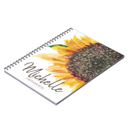 Caderno Espiral Amarelo Marrom Girassol Branco Seu Nome