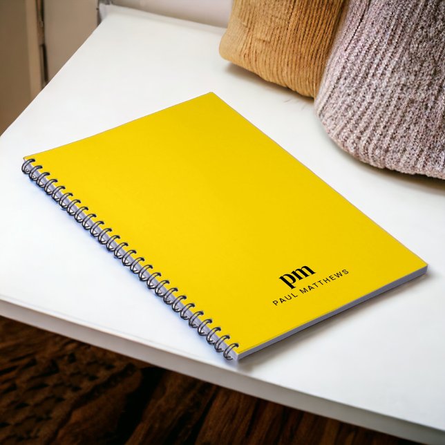 Caderno Espiral Amarelo Mostarda Monogramas Simples Inicial e Nome (Personalize with your initials and name.)