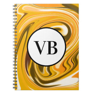 Caderno Espiral Amarelo Preto mármore de derramamento acrílico adi