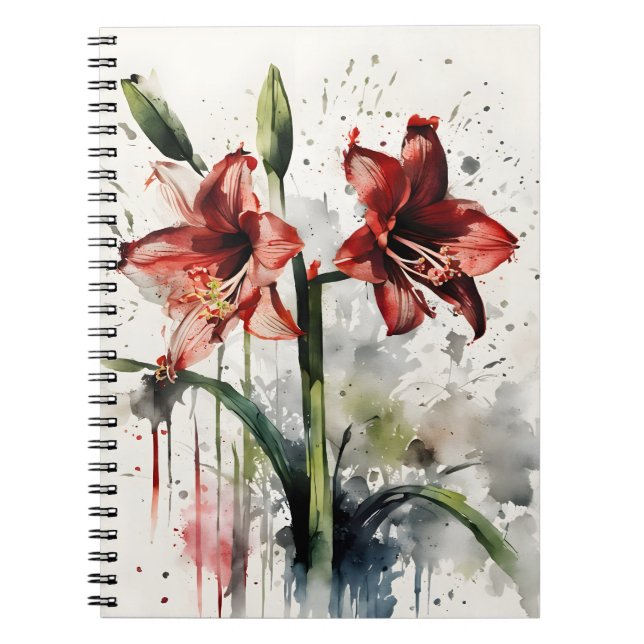 Caderno Espiral Amaryllis - Flores aquarela (Frente)