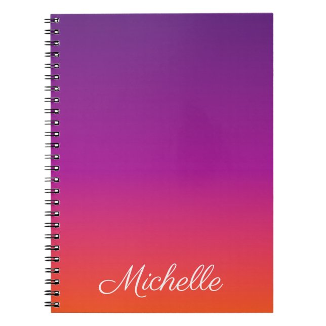 Caderno Espiral Ambre de gradiente roxo, rosa e laranja (Frente)