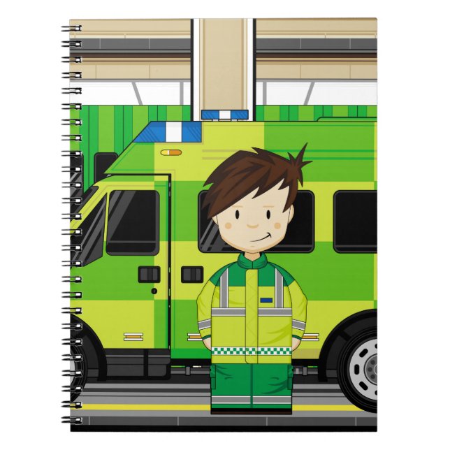 Caderno Espiral Ambulância dos desenhos animados e EMT (Frente)