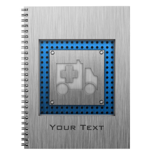 Caderno Espiral Ambulância; Metal-olhar (Frente)