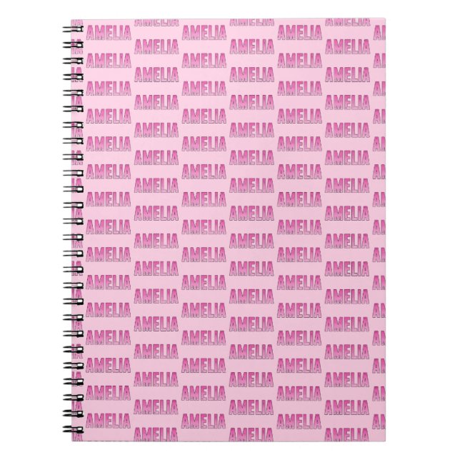 Caderno Espiral Amelia pink name T-Shirt (Frente)