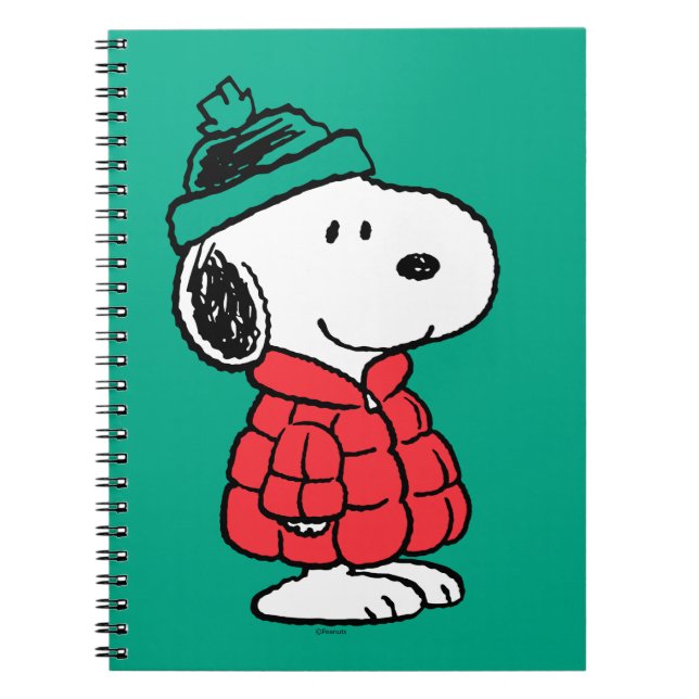 Caderno Espiral Amendoins | Casaco de inverno e chapéu de Snoopy (Frente)