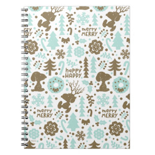 Caderno Espiral Amendoins   Padrão de Natal Snoopy Frosty