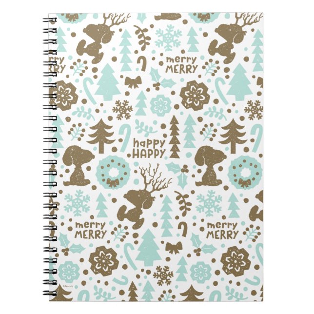 Caderno Espiral Amendoins | Padrão de Natal Snoopy Frosty (Frente)