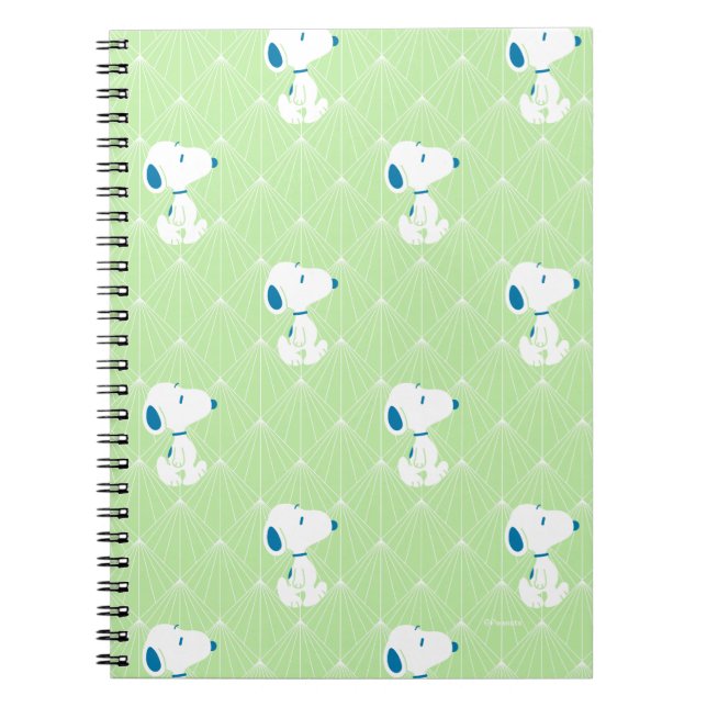 Caderno Espiral Amendoins | Padrão de Sonhos de Deco Verde Snoopy (Frente)