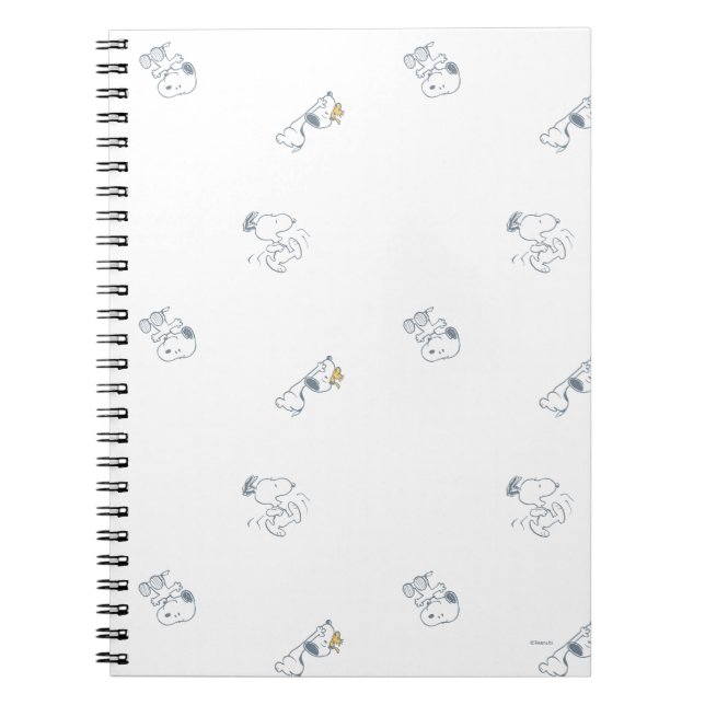 Caderno Espiral Amendoins | Snoopy & Woodstock Padrão Cinza Suave (Frente)