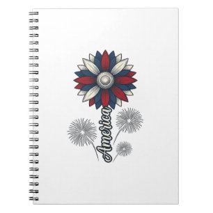 Caderno Espiral América Patriótica Flor Fogos de Artifício Design 