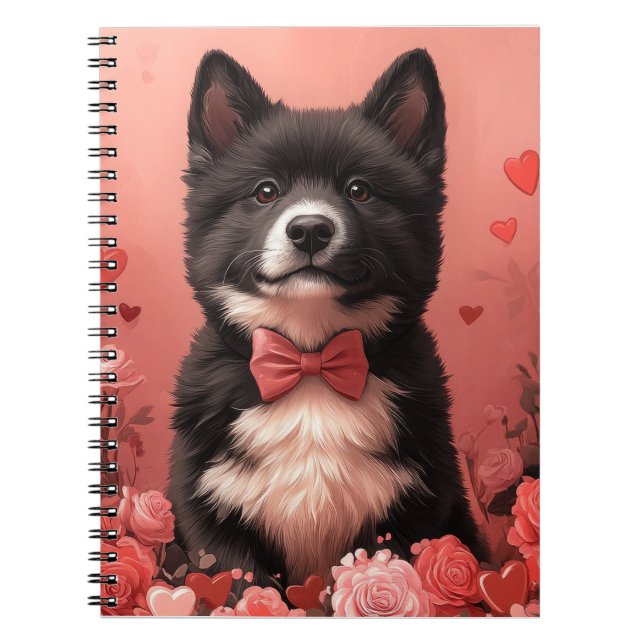 Caderno Espiral American Akita com Rosas - Dia de os namorados (Frente)