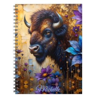 Caderno Espiral American Bison in textured Flower *Personalize*