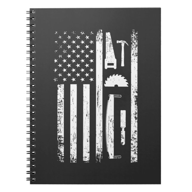 Caderno Espiral American Flag Carpenter Tools Woodworker Crafteur (Frente)
